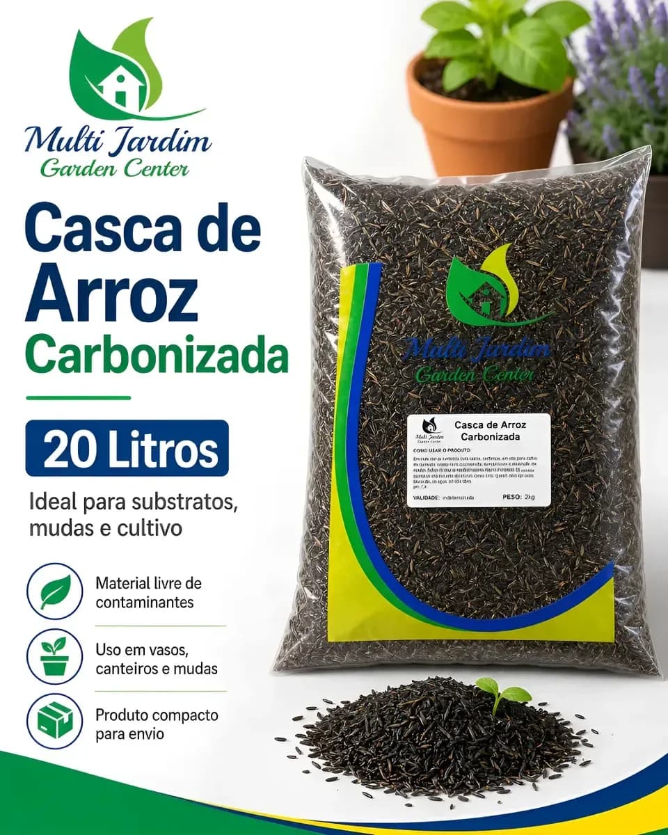 Casca De Arroz Carbonizada 20 Litros Substrato Orgânico